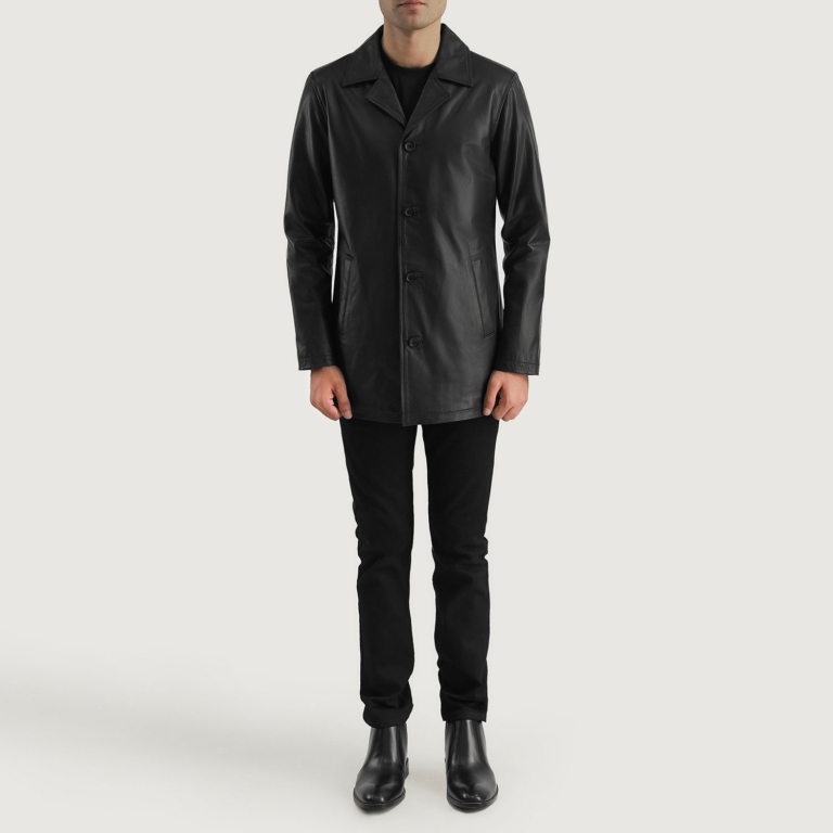 Mens Urban Slate Black Leather Coat Full Length-2-1700223167607
